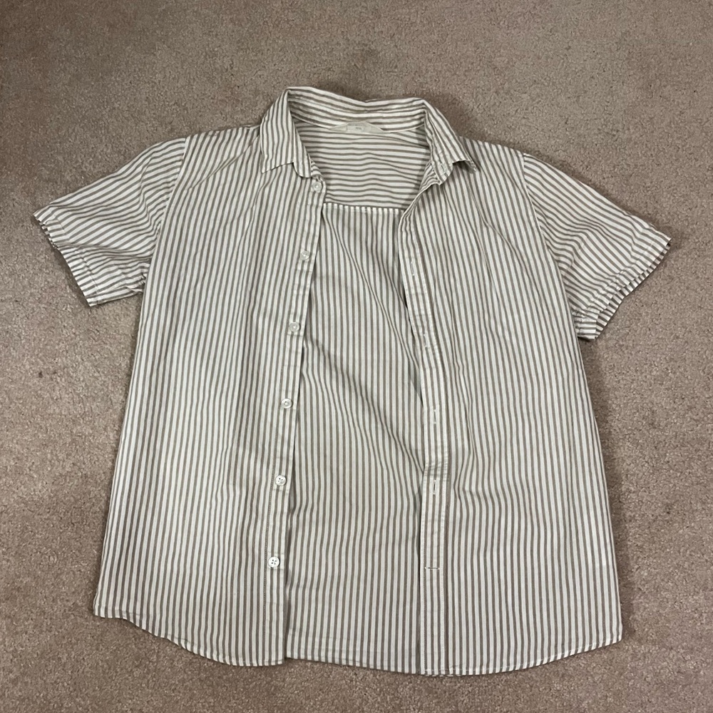 H&M Beige Striped Casual Button Down Shirt